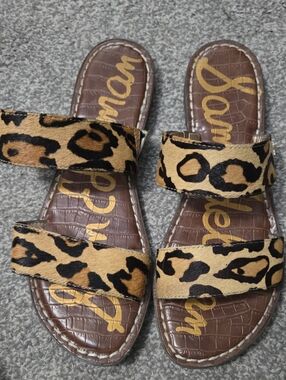 Sam Edelman Leopard Print Double-Strap Slide Sandals - Tan/Black